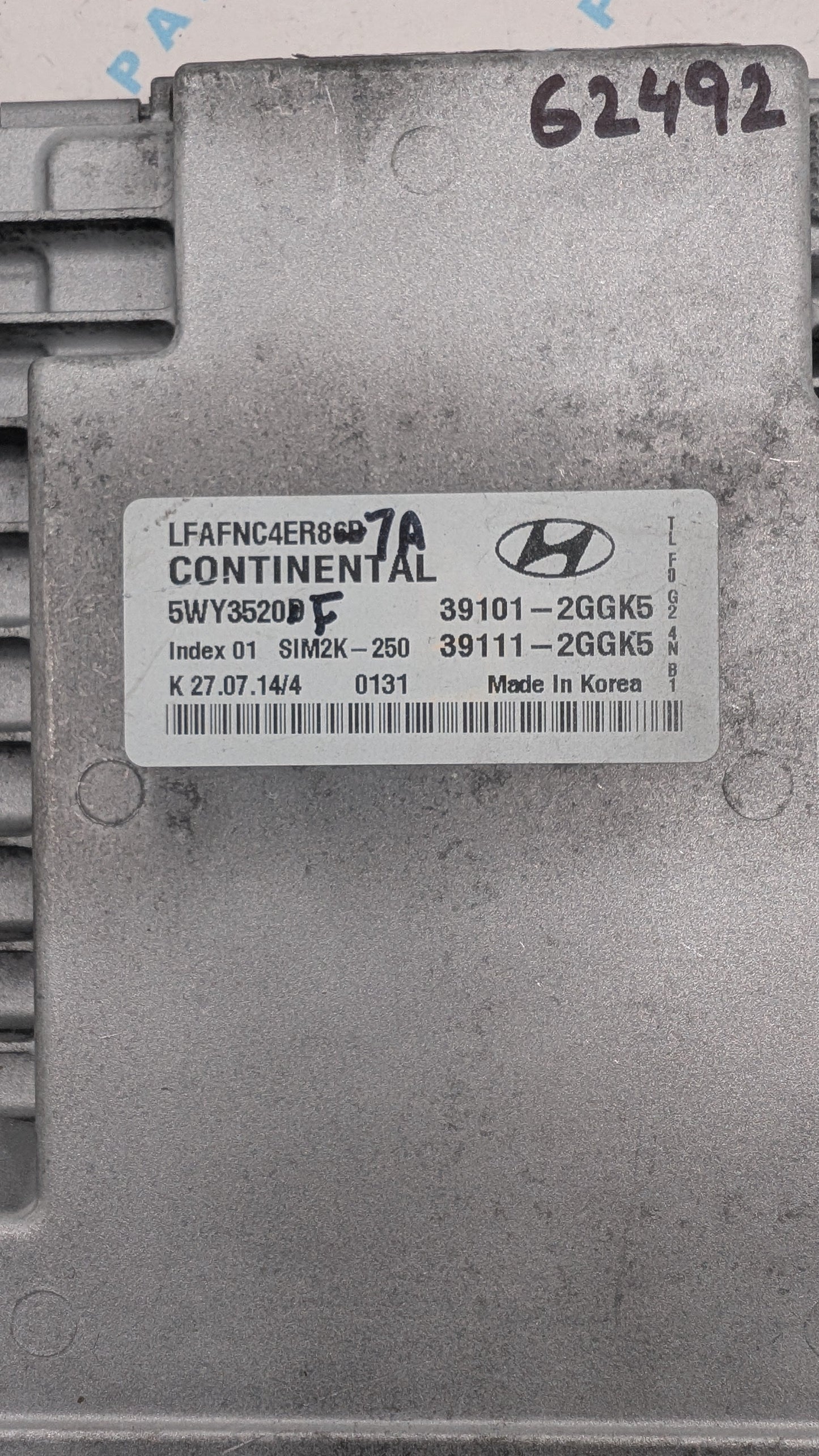 Used 2015 Hyundai Sonata Continental SIM2K-250 / 39101-2GGK5 ECU 5WY3520F