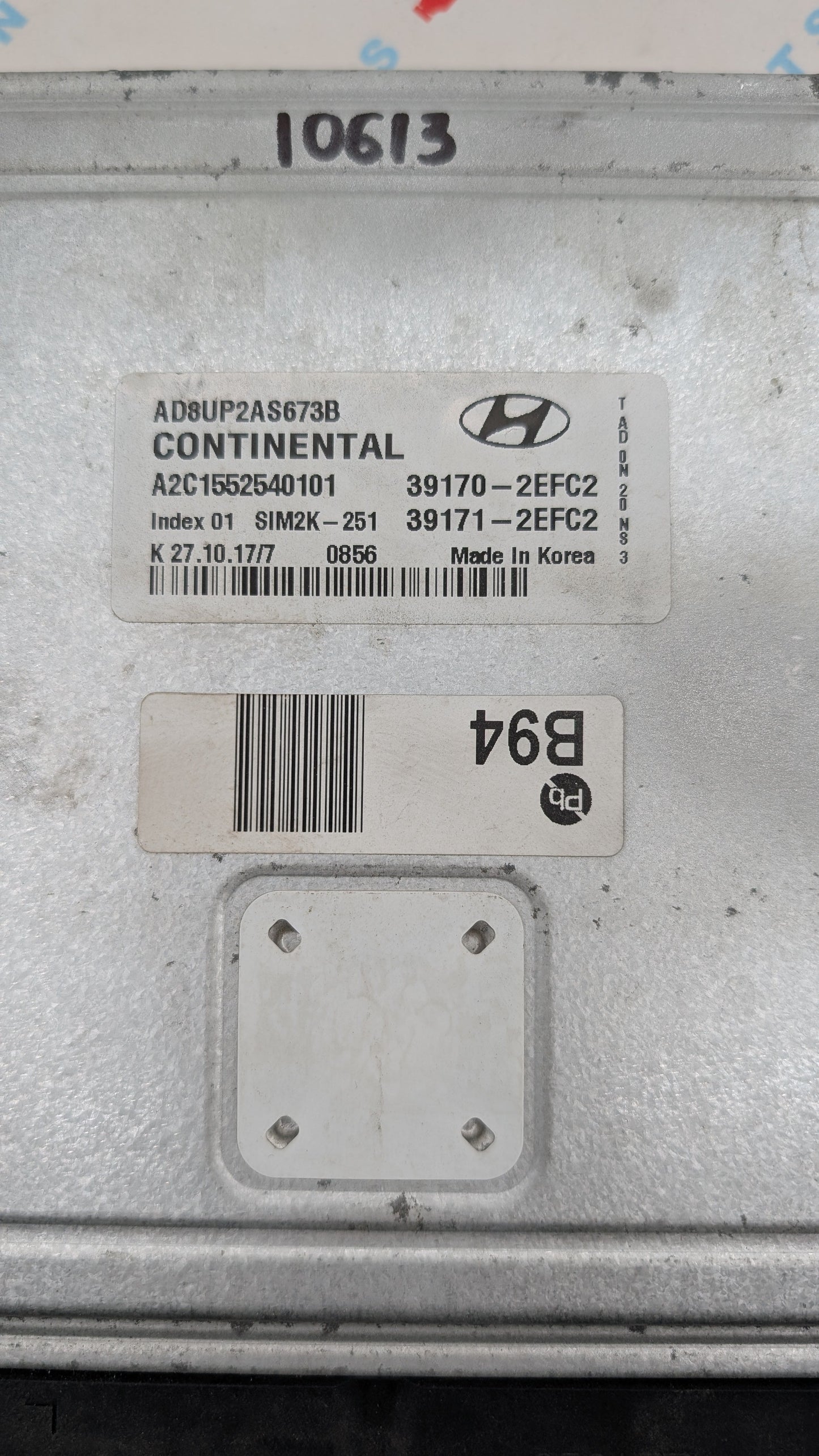 Used 2018 Hyundai Elantra Continental SIM2K-251 / 39170-2EFC2 ECU AD8UP2AS673B