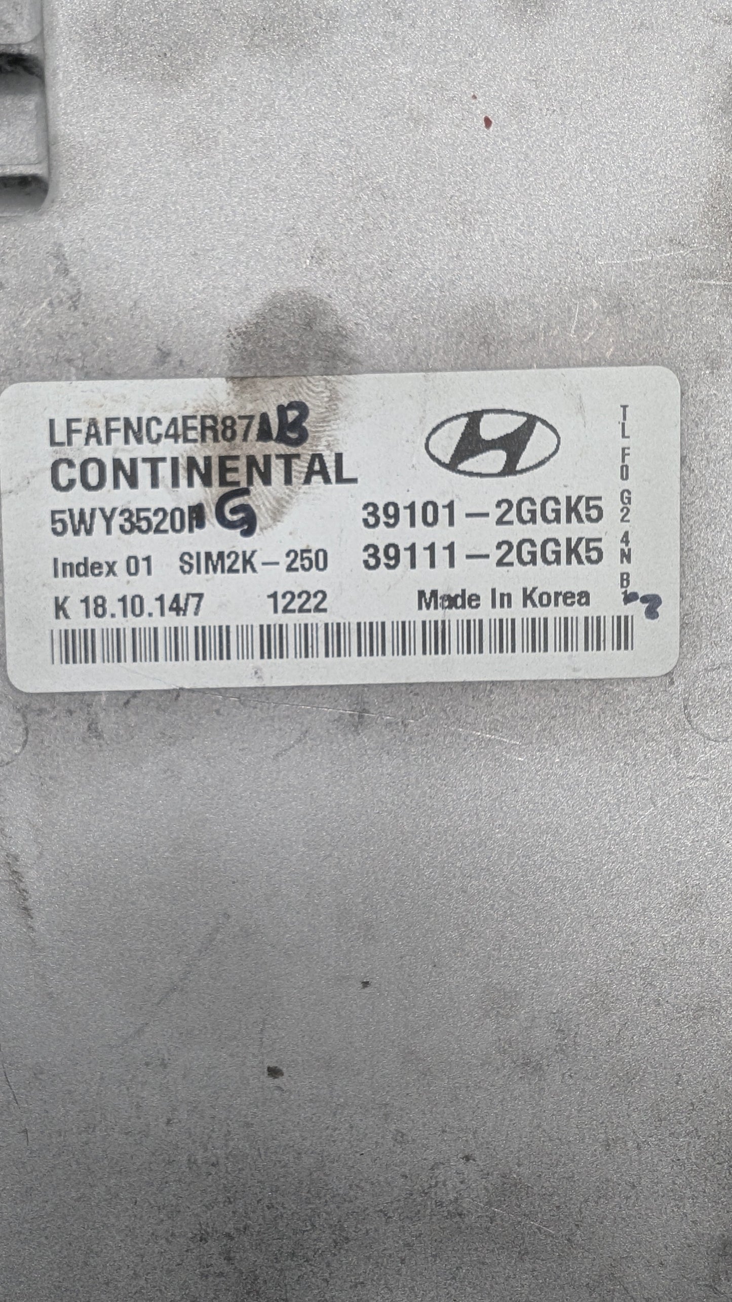 Used 2015 Hyundai Sonata Continental 39101-2GGK5 ECU SIM2K-250