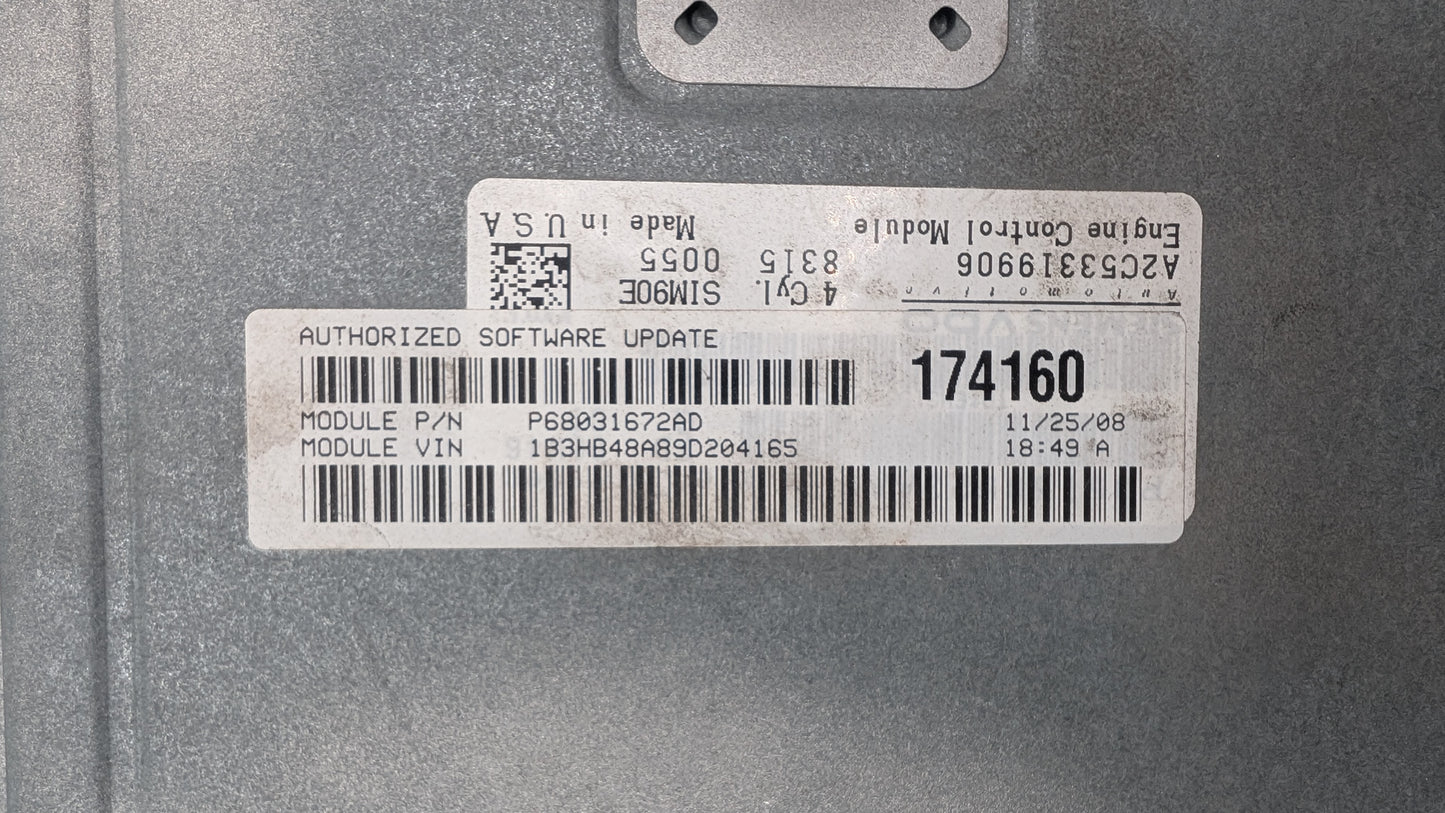 Used 2009 Dodge Caliber SIEMENS P68031672AD ECU A2C53319906