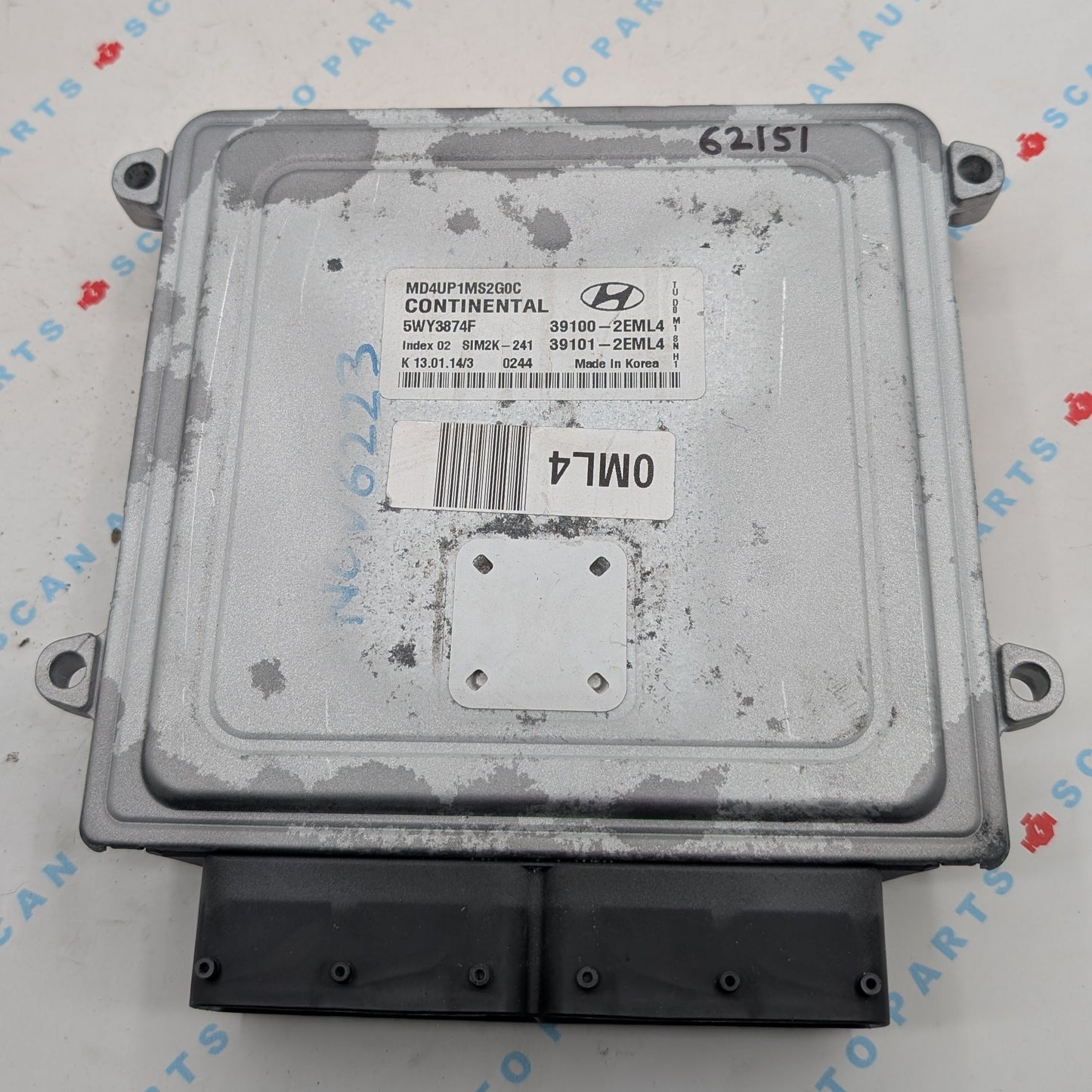 Used 2014 Hyundai Elantra Continental  SIM2K-241 / 39100-2EML4 ECU 5WY3874F