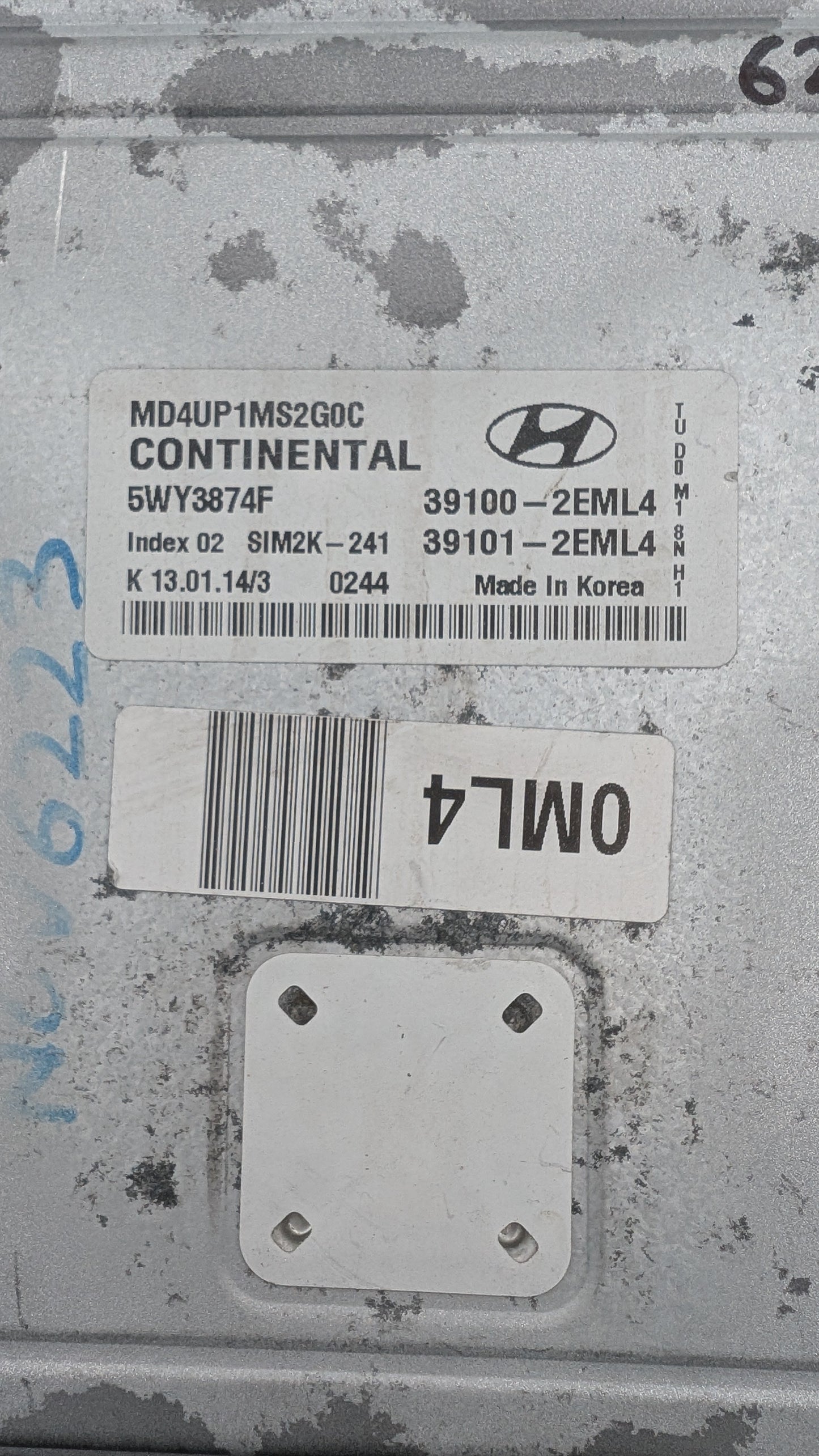 Used 2014 Hyundai Elantra Continental  SIM2K-241 / 39100-2EML4 ECU 5WY3874F
