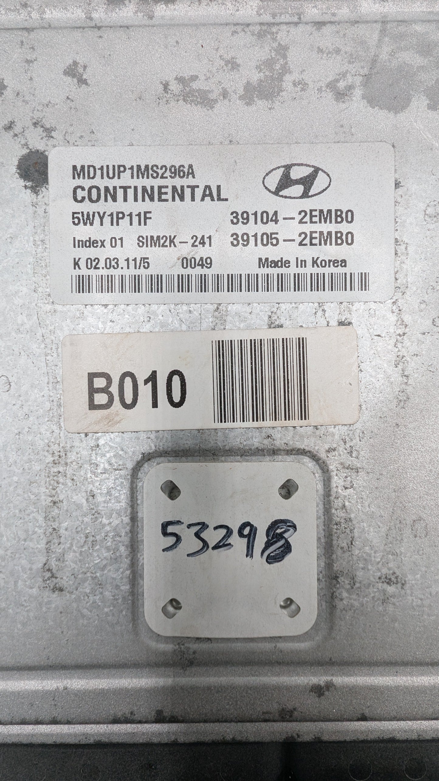 Used 2012 Hyundai Elantra Continental 39104-2EMB0 ECU SIM2K-241 / 5WY1P11F