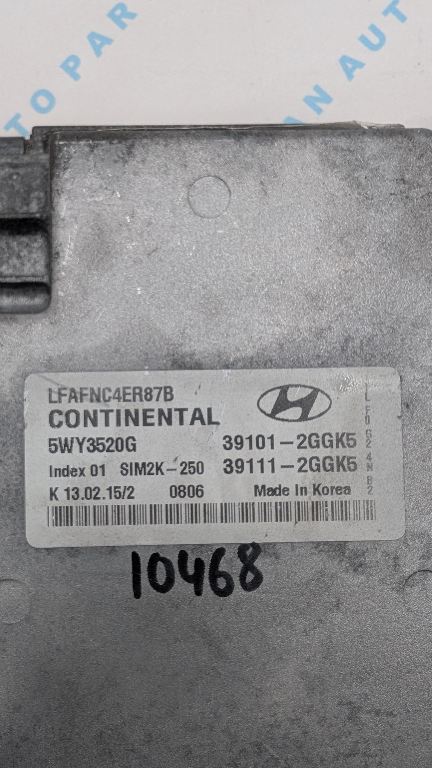 Used 2019 Hyundai Sonata Continental 39101-2GGK5 ECU SIM2K-250 / 5WY3520G