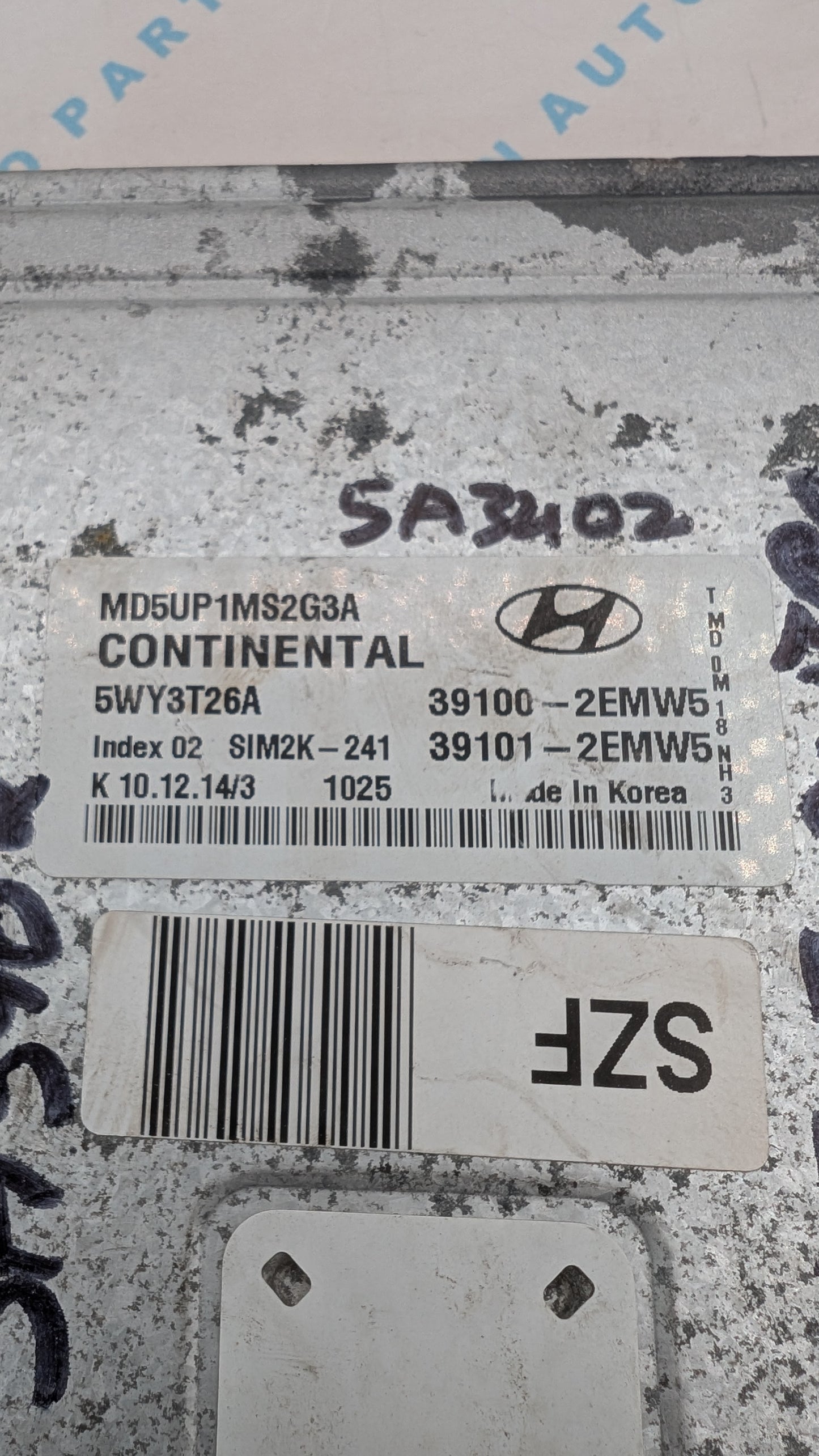 Used 2015 Hyundai Elantra Continental 39100-2EMW5 ECU SIM2K-241 / 5WY3T26A