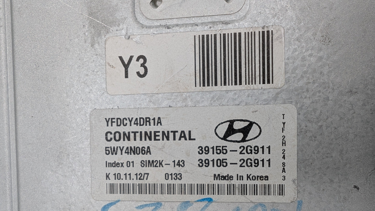 Used 2012 Hyundai Sonata Hyundai 39155-2G911 ECU SIM2K-143 / 5WY4N06A
