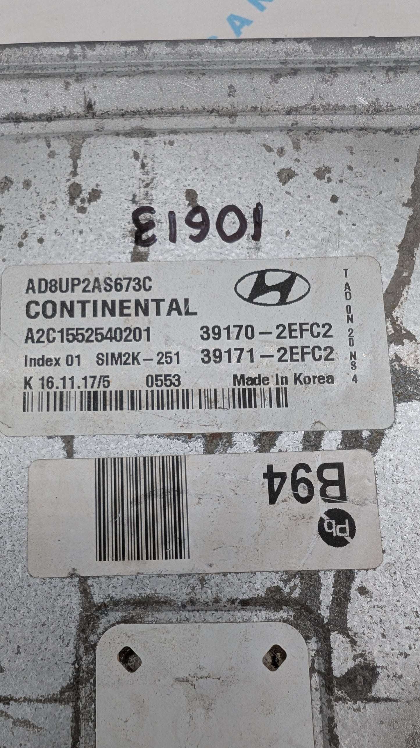 Used 2018 Hyundai Elantra Continental 39170-2EFC2 ECU SIM2K-251 / A2C1552540201